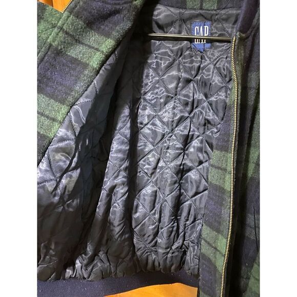 Mens vintage Gap blue and green plaid wool bomber jacket size S - Picture 5 of 7